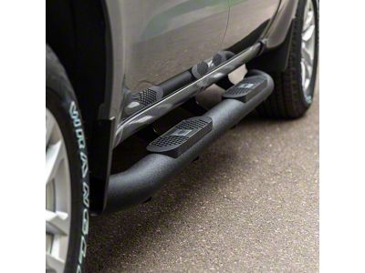 Big Step 4-Inch Round Side Step Bars; Textured Black (07-18 Sierra 1500 Crew Cab)