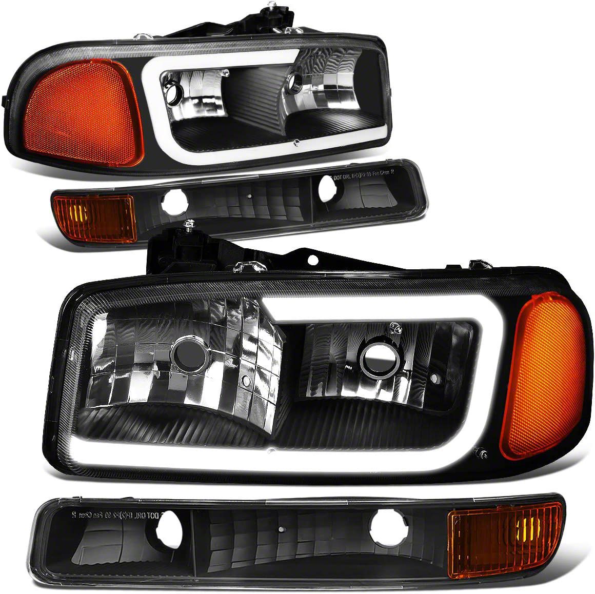 Sierra 1500 C-Bar LED DRL Headlights with Amber Corners; Black Housing ...