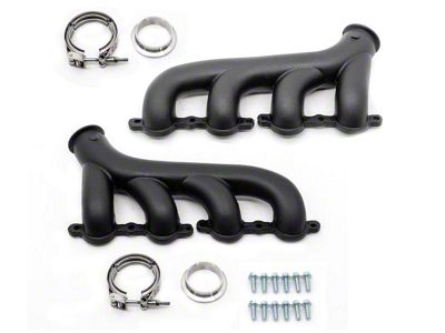 Cast Iron Exhaust Manifolds with V-Band Clamps; Ceramic Black (02-12 V8 Sierra 1500)