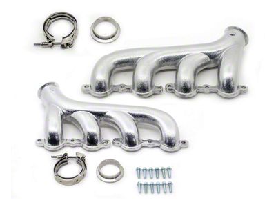 Cast Iron Exhaust Manifolds with V-Band Clamps; Ceramic Silver (02-12 V8 Sierra 1500)