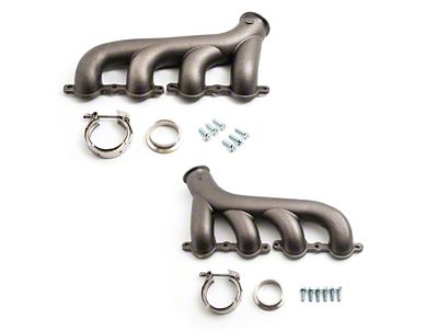 Cast Iron Exhaust Manifolds with V-Band Clamps; Raw (02-12 V8 Sierra 1500)