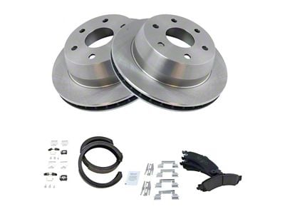 Ceramic 6-Lug Brake Rotor, Pad and Parking Shoe Kit; Rear (02-06 Sierra 1500 w/ 13-Inch Rotors & Quadrasteer)