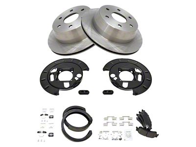 Ceramic 6-Lug Brake Rotor, Pad and Parking Shoe Kit; Rear (99-06 Sierra 1500 w/ Rear Disc Brakes)