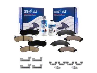 Ceramic Brake Pads with Brake Fluid and Cleaner; Front and Rear (01-06 Sierra 1500 w/ Dual Piston Rear Calipers)