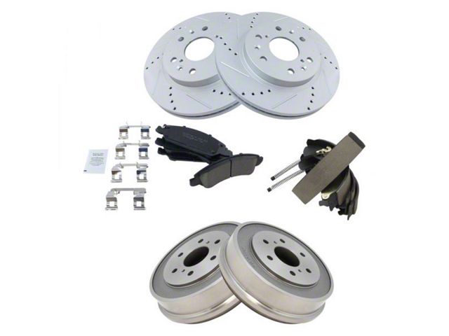 Ceramic Performance 6-Lug Brake Rotor, Pad and Drum Kit; Front and Rear (07-08 Sierra 1500 w/ Rear Drum Brakes)