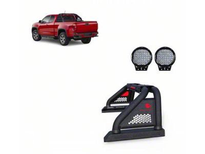 Classic Pro Roll Bar for Tonneau Cover with 9-Inch Black Round LED Lights; Black (14-25 Sierra 1500)