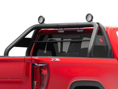 Classic Roll Bar with 5.30-Inch Black Round Flood LED Lights; Black (01-25 Sierra 1500)