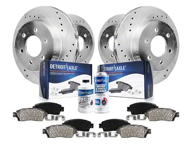 Drilled and Slotted 6-Lug Brake Rotor, Pad, Brake Fluid and Cleaner Kit; Front and Rear (07-13 Sierra 1500 w/ Rear Disc Brakes)