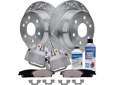 Drilled and Slotted 6-Lug Brake Rotor, Pad, Caliper, Brake Fluid and Cleaner Kit; Rear (07-13 Sierra 1500 w/ Rear Disc Brakes)