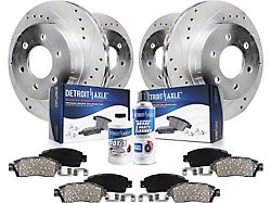 Drilled and Slotted 6-Lug Brake Rotor, Pad, Brake Fluid and Cleaner Kit; Front and Rear (03-06 Sierra 1500 w/ Dual Piston Rear Calipers)