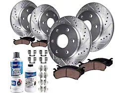 Drilled and Slotted 6-Lug Brake Rotor, Pad, Brake Fluid and Cleaner Kit; Front and Rear (01-06 Sierra 1500 w/ Dual Piston Rear Calipers)