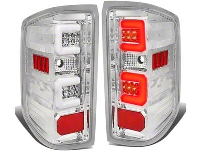 Dual C-Bar LED Tail Lights; Chrome Housing; Clear Lens (14-18 Sierra 1500 w/ Factory Halogen Tail Lights)