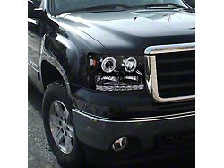 Dual Halo Projector Headlights; Gloss Black Housing; Smoked Lens (07-13 Sierra 1500)