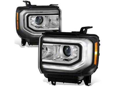 Factory Style Headlights with Amber Corner; Black Housing; Clear Lens (16-18 Sierra 1500)