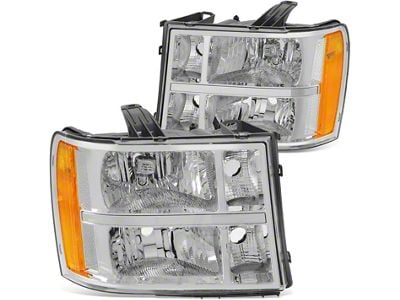 Factory Style Headlights with Amber Corners; Chrome Housing; Clear Lens (07-13 Sierra 1500)