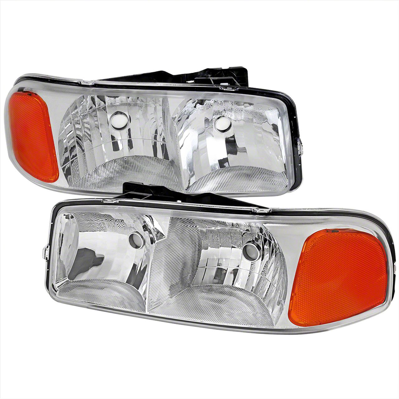 Sierra 1500 Factory Style Headlights With Amber Reflectors Chrome Housing Clear Lens 99 06