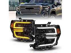 Full LED Projector Plank Headlights with Initiation Feature; Black Housing; Clear Lens (19-21 Sierra 1500; 2022 Sierra 1500 Limited)