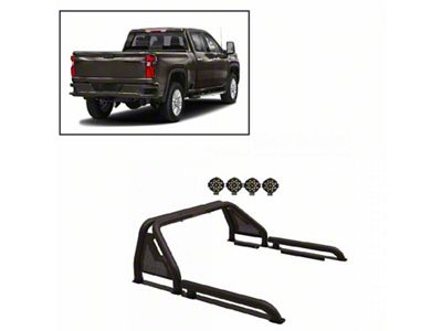 Gladiator Roll Bar with 7-Inch Black Round LED Lights; Black (01-24 Sierra 1500)