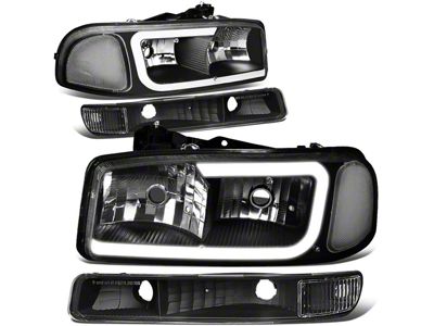 LED DRL Headlights with Clear Corner Nights; Black Housing; Clear Lens (99-06 Sierra 1500, Excluding Denali)