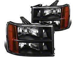 Headlights with Amber Corners; Black Housing; Clear Lens (07-13 Sierra 1500)