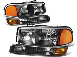 Headlights with Amber Corners; Black Housing; Clear Lens (99-06 Sierra 1500)