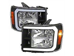 LED Bar Factory Style Headlights; Matte Black Housing; Clear Lens (07-13 Sierra 1500)