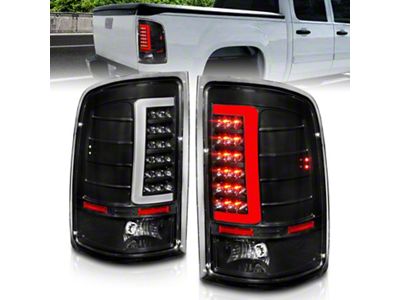 LED C-Bar Tail Lights; Black Housing; Clear Lens (07-13 Sierra 1500)