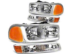 LED DRL Headights with Amber Corners; Chrome Housing; Clear Lens (99-06 Sierra 1500)