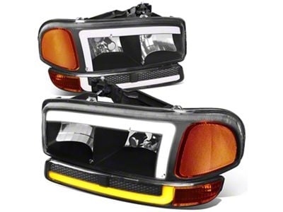 LED DRL Switchback Headlights with Amber Corners; Black Housing; Clear Lens (99-06 Sierra 1500, Excluding C3 & Denali)