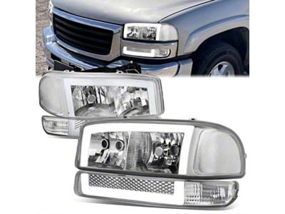 LED DRL Switchback Headlights; Chrome Housing; Clear Lens (99-06 Sierra 1500, Excluding C3 & Denali)