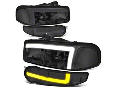 LED DRL Switchback Headlights with Clear Corners; Chrome Housing; Smoked Lens (01-06 Sierra 1500 C3, Denali)