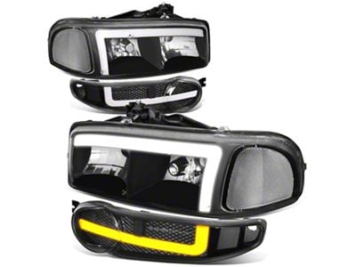 LED DRL Switchback Headlights with Clear Corners; Black Housing; Clear Lens (01-06 Sierra 1500 C3, Denali)