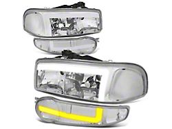 LED DRL Switchback Headlights with Clear Corners; Chrome Housing; Clear Lens (01-06 Sierra 1500 C3, Denali)