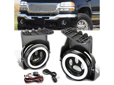 LED Halo Projector Fog Lights with Switch; Clear (03-06 Sierra 1500, Excluding Denali)