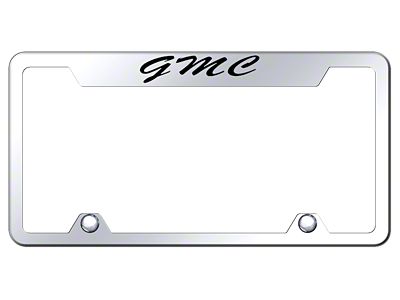 GMC Script Laser Etched License Plate Frame; Mirrored (Universal; Some Adaptation May Be Required)