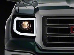 LED Bar Projector Headlights; Gloss Black Housing; Clear Lens (14-18 Sierra 1500 w/ Factory Halogen Headlights)