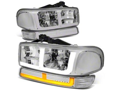 OE Style LED DRL Switchback Headlights with Clear Corners; Chrome Housing; Clear Lens (99-06 Sierra 1500, Excluding C3 & Denali)