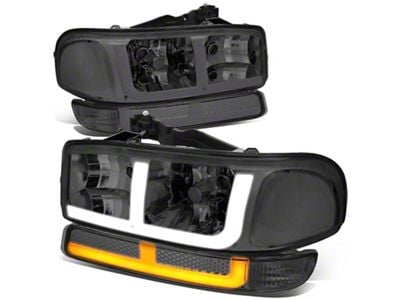 OE Style LED DRL Switchback Headlights with Clear Corners; Chrome Housing; Smoked Lens (99-06 Sierra 1500, Excluding C3 & Denali)