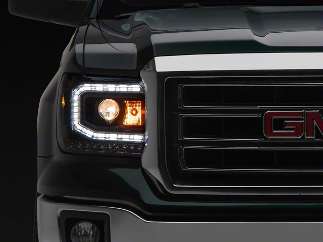 Plank Style Projector Headlights; Black Housing; Clear Lens (14-15 Sierra 1500 w/ Factory Halogen Headlights)