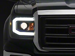 Plank Style Switchback Halo Projector Headlights; Black Housing; Clear Lens (14-15 Sierra 1500 w/ Factory Halogen Headlights)