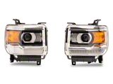 LED Light Strip Projector Headlights; Chrome Housing; Clear Lens (14-18 Sierra 1500 w/ Factory Halogen Headlights)