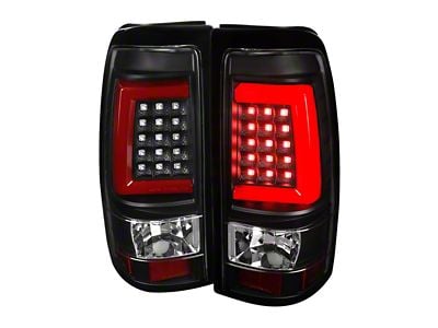 Red Bar LED Tail Lights; Black Housing; Clear Lens (99-06 Sierra 1500 Fleetside)