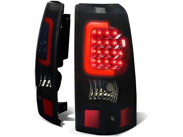 Red C-Bar LED Tail Lights; Black Housing; Smoked Lens (03-06 Sierra 1500 Fleetside)