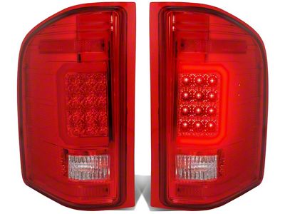 Red C-Bar LED Tail Lights; Chrome Housing; Red Lens (07-13 Sierra 1500)