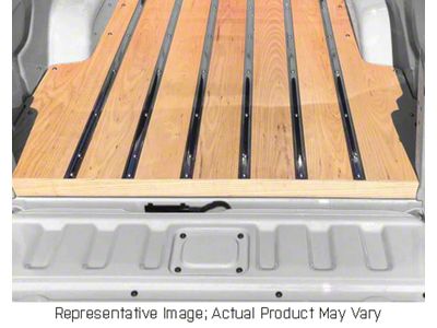 RETROLINER Real Wood Bed Liner; Hickory Wood; HydroSatin Finish; Polished Stainless Punched Bed Strips (14-18 Sierra 1500 w/ 5.80-Foot Short Box)
