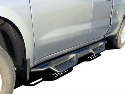 Round Tube Drop Style Nerf Side Step Bars; Black (19-24 Sierra 1500 Double Cab)