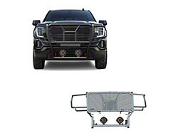 Rugged Heavy Duty Grille Guard with 7-Inch Black Round LED Lights; Black (19-21 Sierra 1500, Excluding Denali; 2022 Sierra 1500 Limited, Excluding Denali)