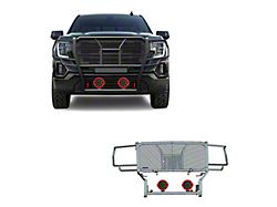 Rugged Heavy Duty Grille Guard with 7-Inch Red Round Flood LED Lights; Black (19-21 Sierra 1500, Excluding Denali; 2022 Sierra 1500 Limited, Excluding Denali)