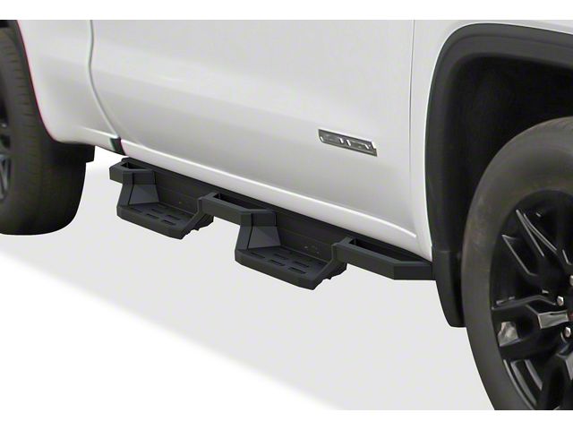 Square Tube Drop Style Nerf Side Step Bars; Matte Black (19-24 Sierra 1500 Double Cab)