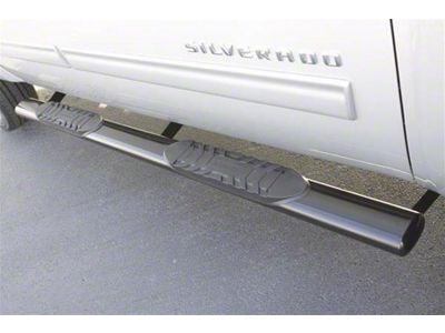 5-Inch Oval Straight Nerf Side Step Bars; Polished Stainless (07-18 Sierra 1500 Extended/Double Cab)